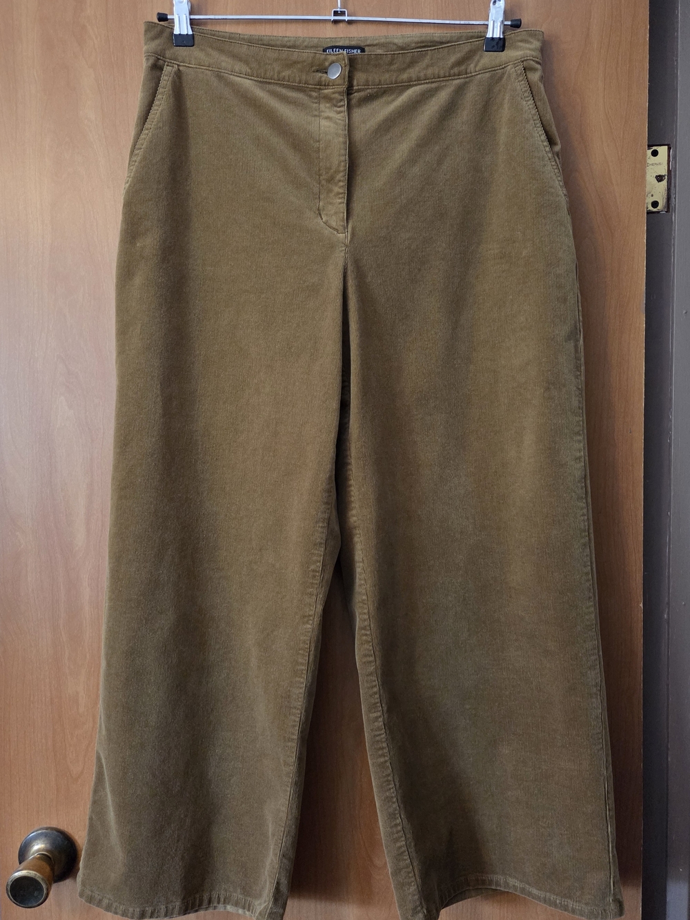 EILEEN FISHER Wide Leg High Waist Corduroy Pants in Brown Stretch Size L